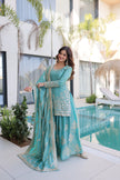 Designer Embroidered Sharara Set with Dupatta for Women.