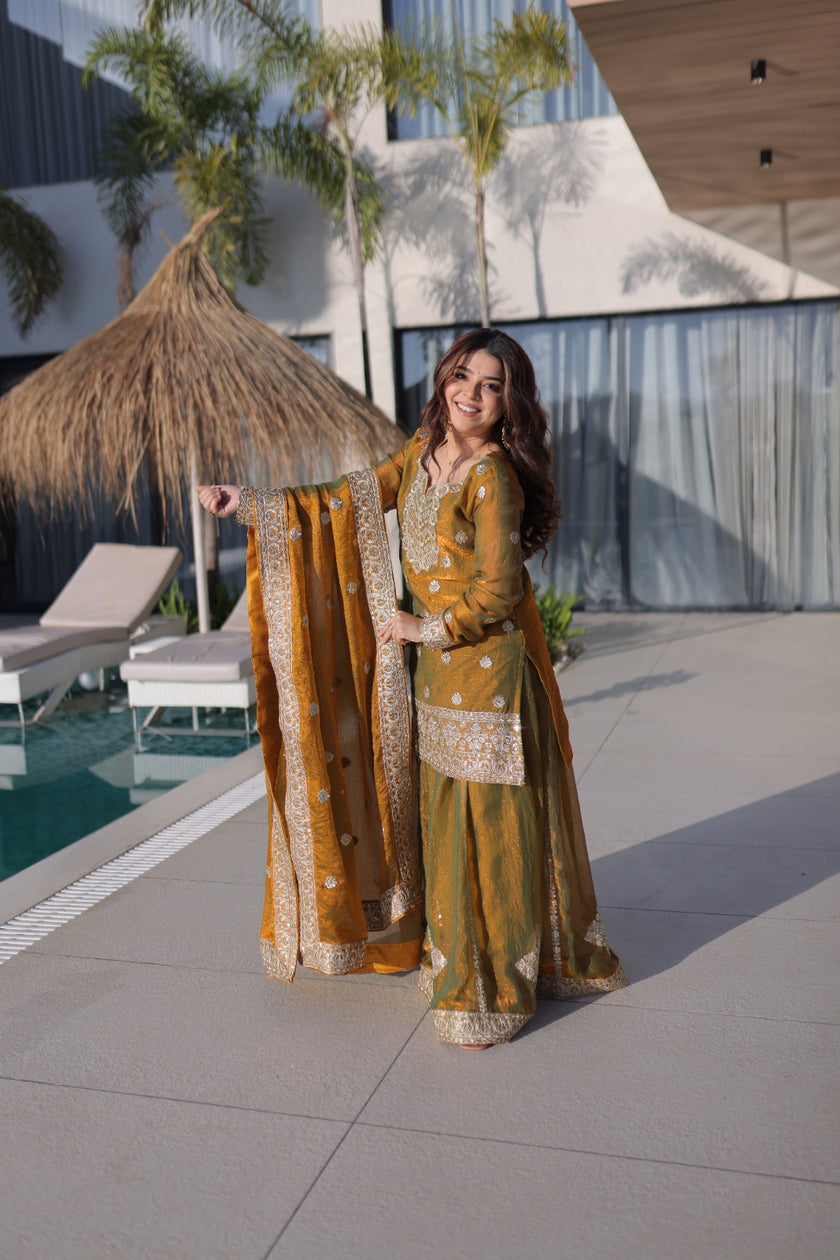 Designer Kurta Sharara Set with Embroidered Dupatta.
