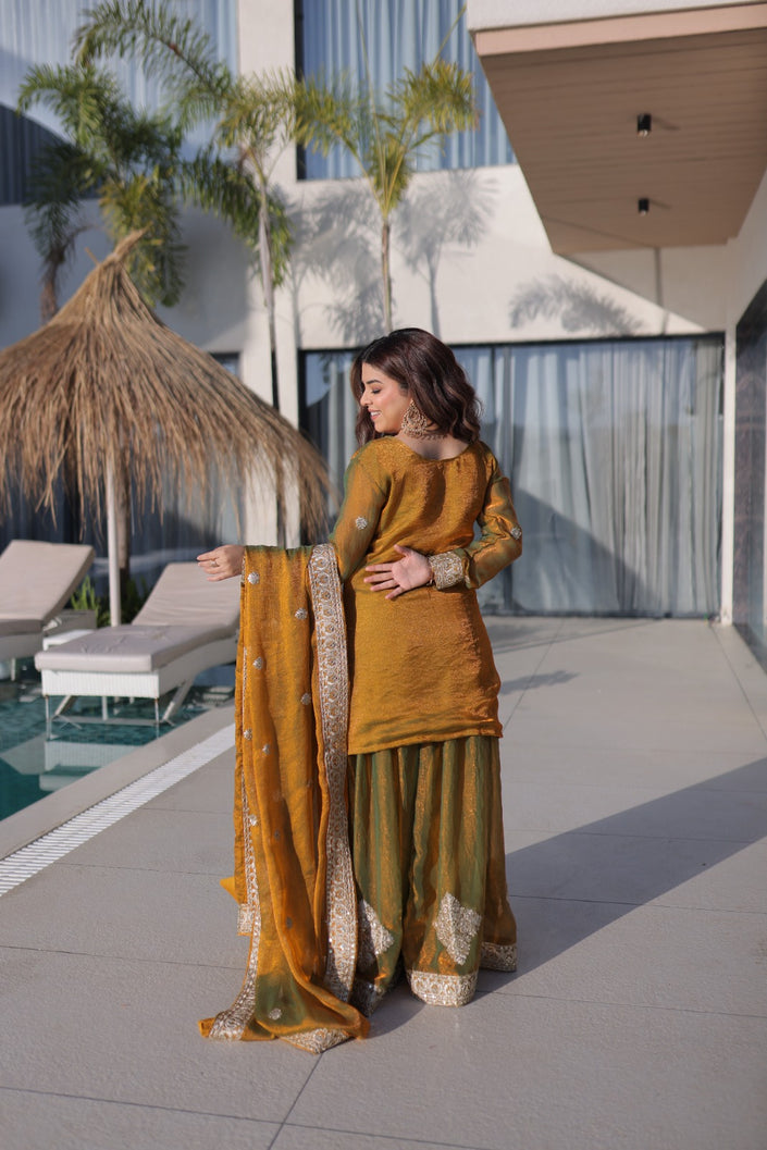 Designer Kurta Sharara Set with Embroidered Dupatta.