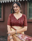 Elegant Beige & Maroon Floral Printed Chanderi Silk Saree with Designer Border