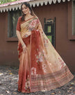 Elegant Beige & Maroon Floral Printed Chanderi Silk Saree with Designer Border