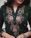 Women’s Navy Blue Floral Embroidered Kurta Set with Dupatta.