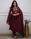 Women’s Navy Blue Floral Embroidered Kurta Set with Dupatta.