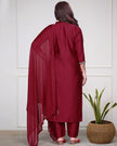Women’s Navy Blue Floral Embroidered Kurta Set with Dupatta.