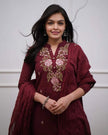 Women’s Navy Blue Floral Embroidered Kurta Set with Dupatta.