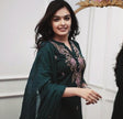 Women’s Navy Blue Floral Embroidered Kurta Set with Dupatta.