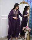 Women’s Navy Blue Floral Embroidered Kurta Set with Dupatta.
