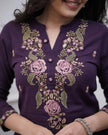 Women’s Navy Blue Floral Embroidered Kurta Set with Dupatta.