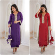 Elegant Mirror Lace Kurta Pant Set With Potli Bag.