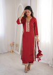 Elegant Mirror Lace Kurta Pant Set With Potli Bag.