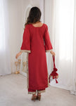 Elegant Mirror Lace Kurta Pant Set With Potli Bag.