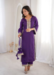 Elegant Mirror Lace Kurta Pant Set With Potli Bag.
