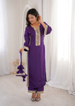 Elegant Mirror Lace Kurta Pant Set With Potli Bag.