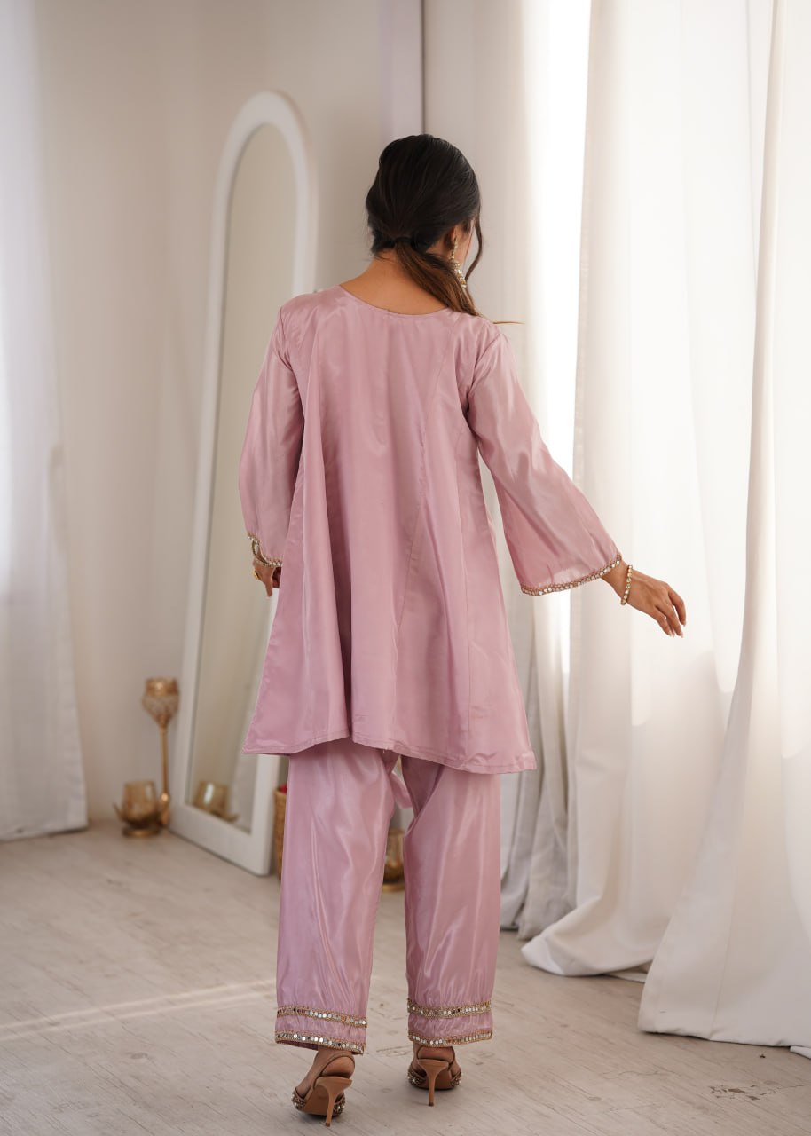 Elegant Mirror Embroidered Kurta Pant Co-Ord Set.