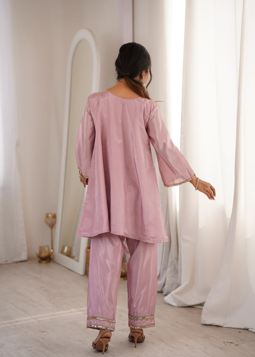 Elegant Mirror Embroidered Kurta Pant Co-Ord Set.
