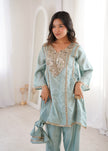 Elegant Mirror Embroidered Kurta Pant Co-Ord Set.