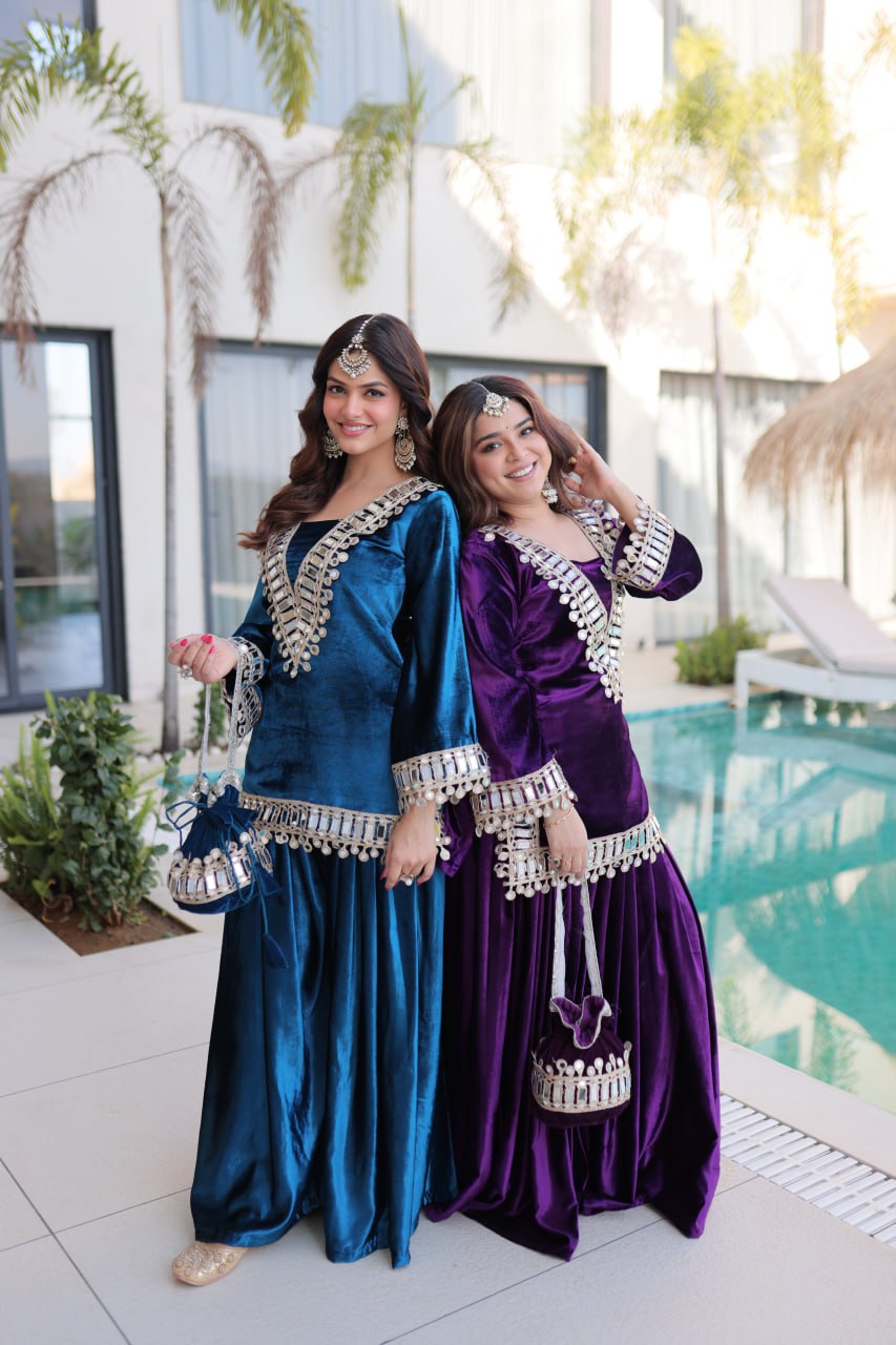 Luxury Velvet Festive Sharara Suit For Women.
