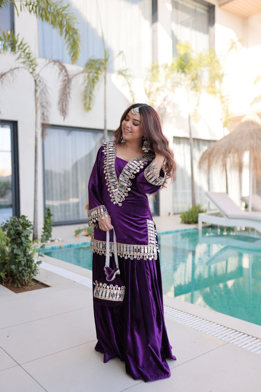 Luxury Velvet Festive Sharara Suit For Women.