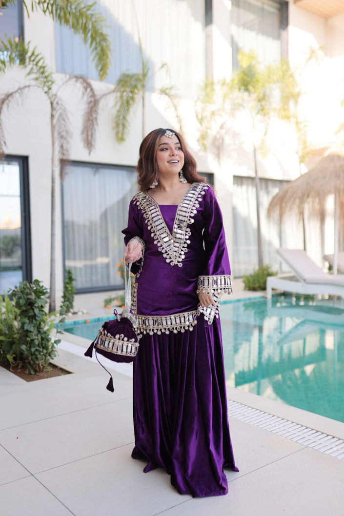 Luxury Velvet Festive Sharara Suit For Women.