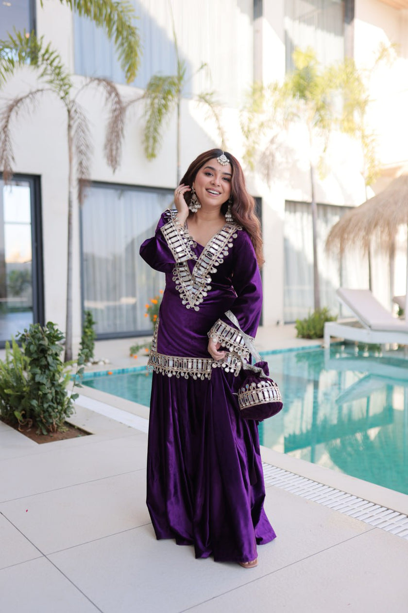 Luxury Velvet Festive Sharara Suit For Women.