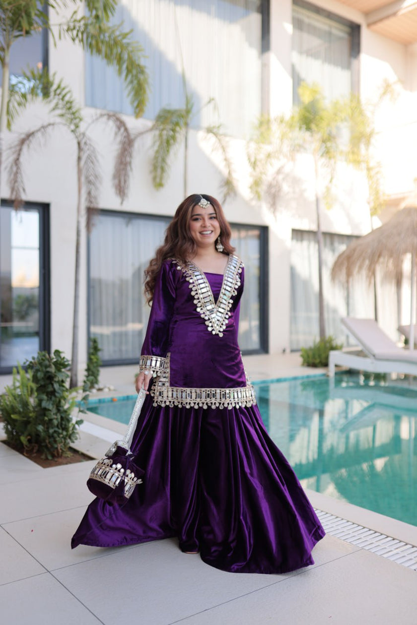 Luxury Velvet Festive Sharara Suit For Women.