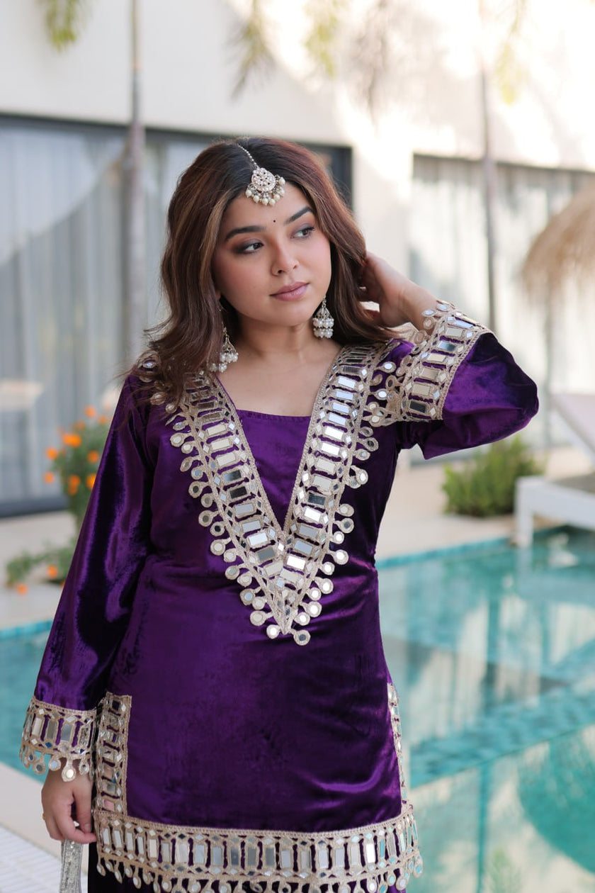 Luxury Velvet Festive Sharara Suit For Women.
