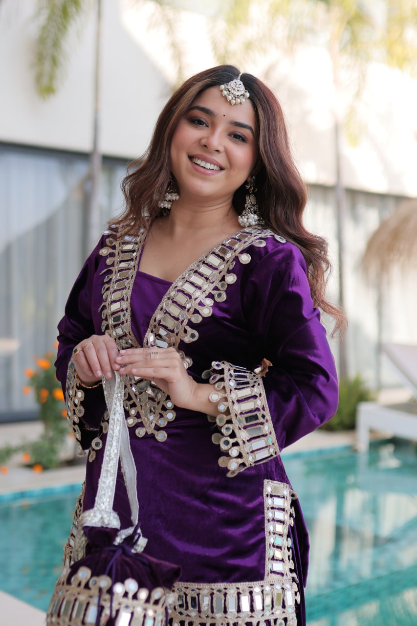 Luxury Velvet Festive Sharara Suit For Women.
