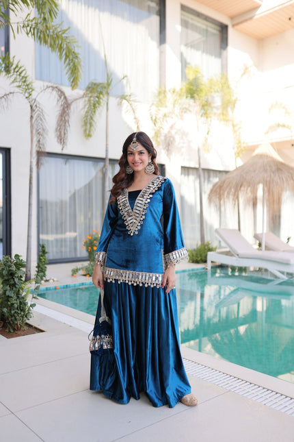 Luxury Velvet Festive Sharara Suit For Women.