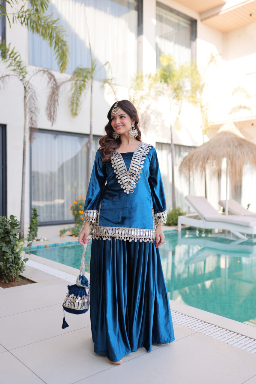 Luxury Velvet Festive Sharara Suit For Women.