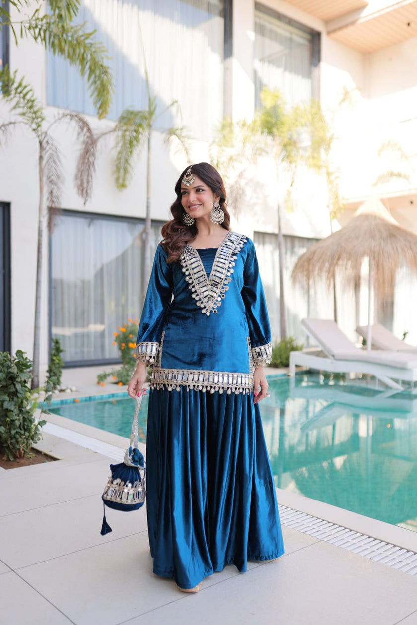 Luxury Velvet Festive Sharara Suit For Women.