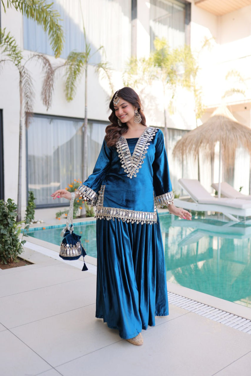 Luxury Velvet Festive Sharara Suit For Women.