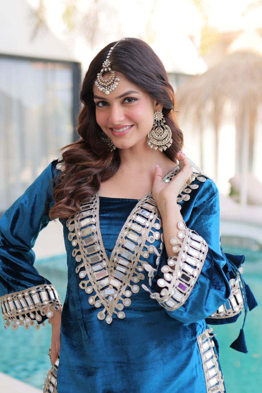 Luxury Velvet Festive Sharara Suit For Women.