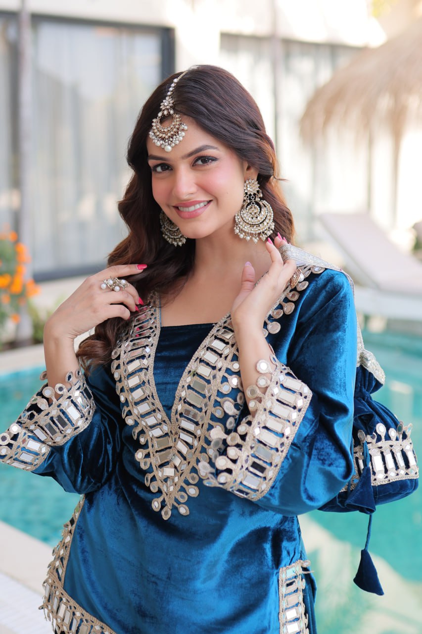 Luxury Velvet Festive Sharara Suit For Women.