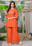 Orange Embroidered Kurta Palazzo Co-Ord Set for Women.