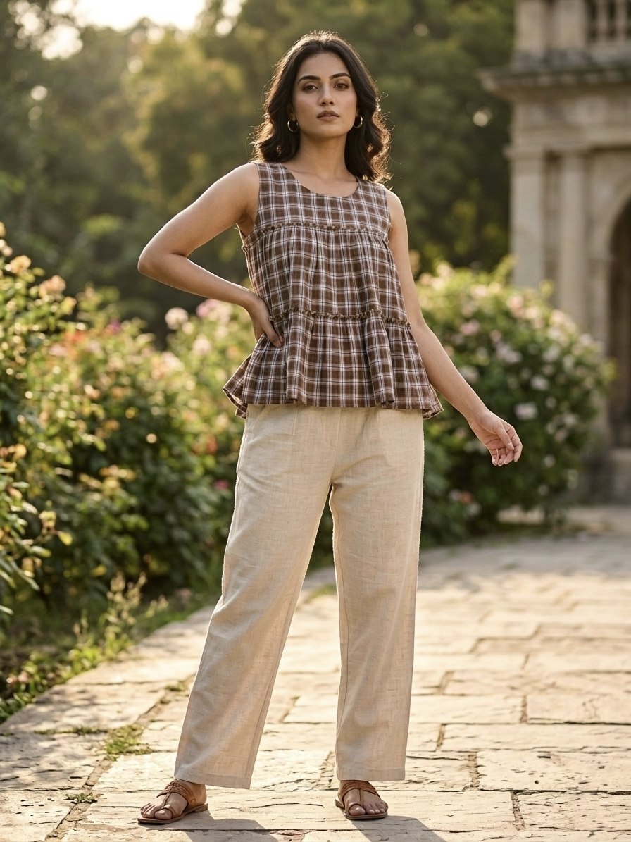 Casual Check Print Cotton Coord Set.