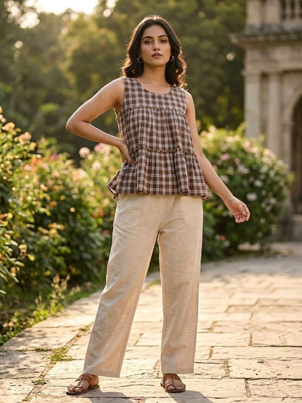 Casual Check Print Cotton Coord Set.