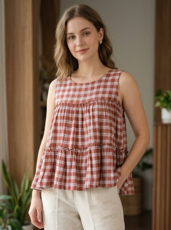 Casual Check Print Cotton Coord Set.