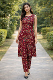 Stylish Maroon Printed Kurta with Pants.