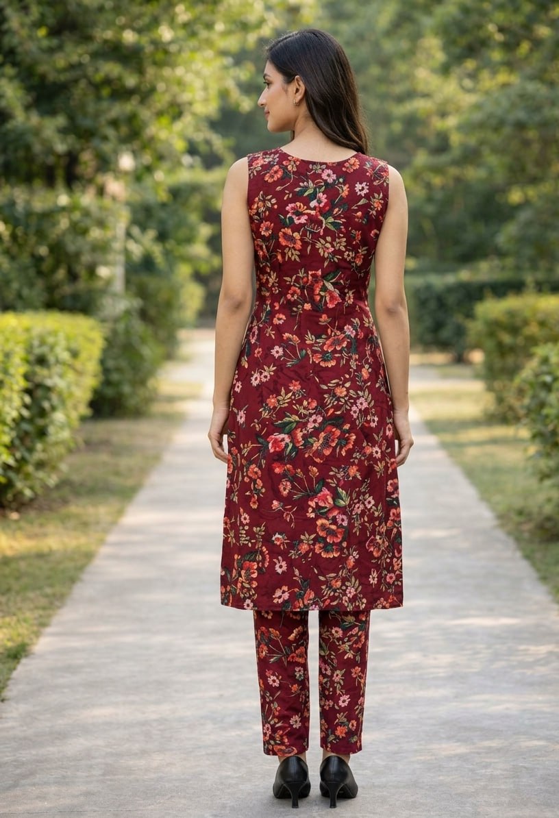 Stylish Maroon Printed Kurta with Pants.