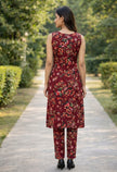 Stylish Maroon Printed Kurta with Pants.