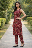 Stylish Maroon Printed Kurta with Pants.