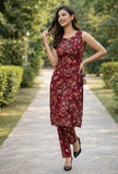 Stylish Maroon Printed Kurta with Pants.