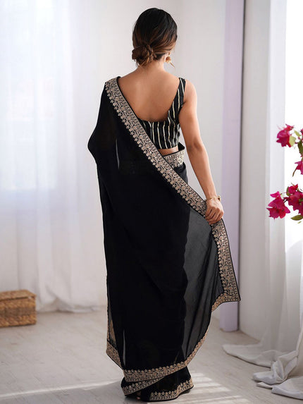 Black Embroidered Party Wear Saree for Women.