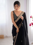 Black Embroidered Party Wear Saree for Women.