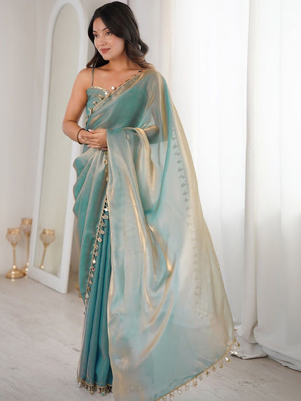 Sea Green Designer Party Wear Saree.