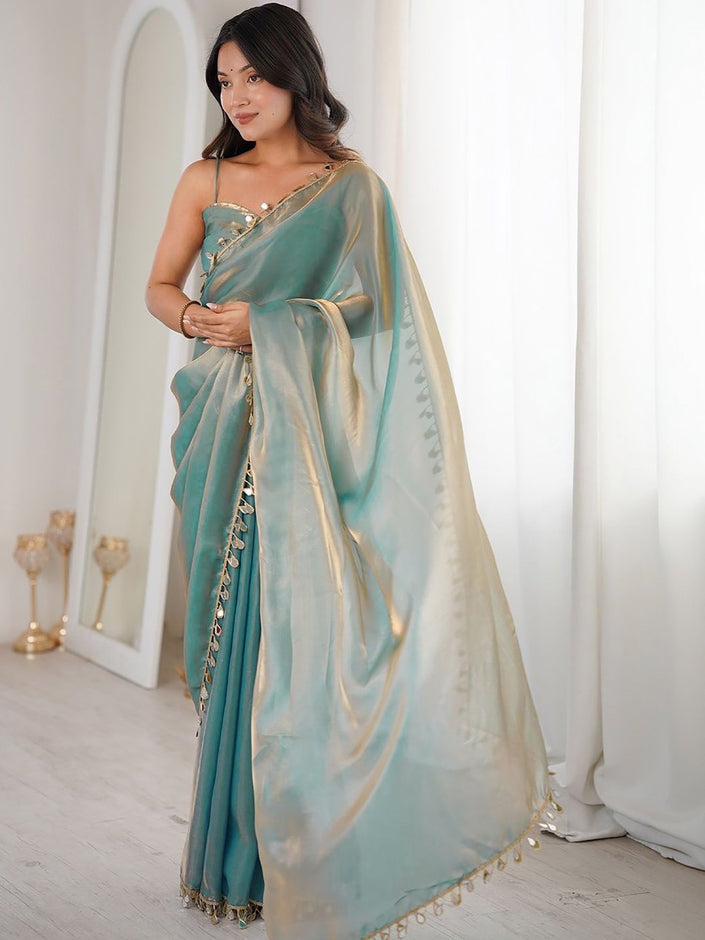 Sea Green Designer Party Wear Saree.