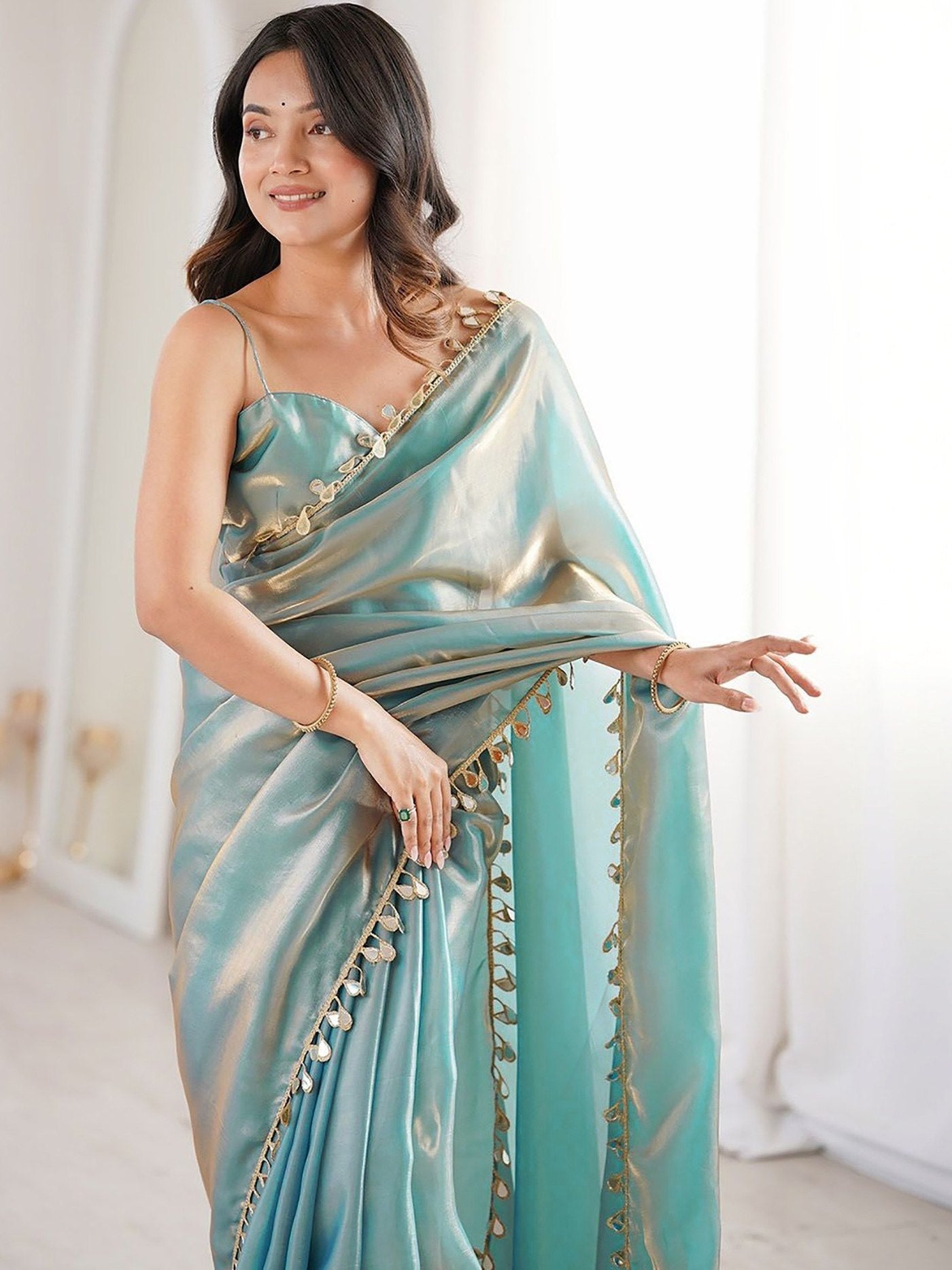 Sea Green Designer Party Wear Saree.