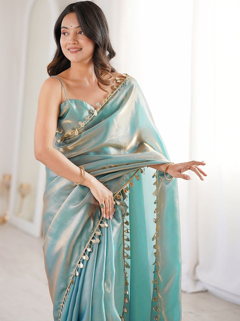 Sea Green Designer Party Wear Saree.