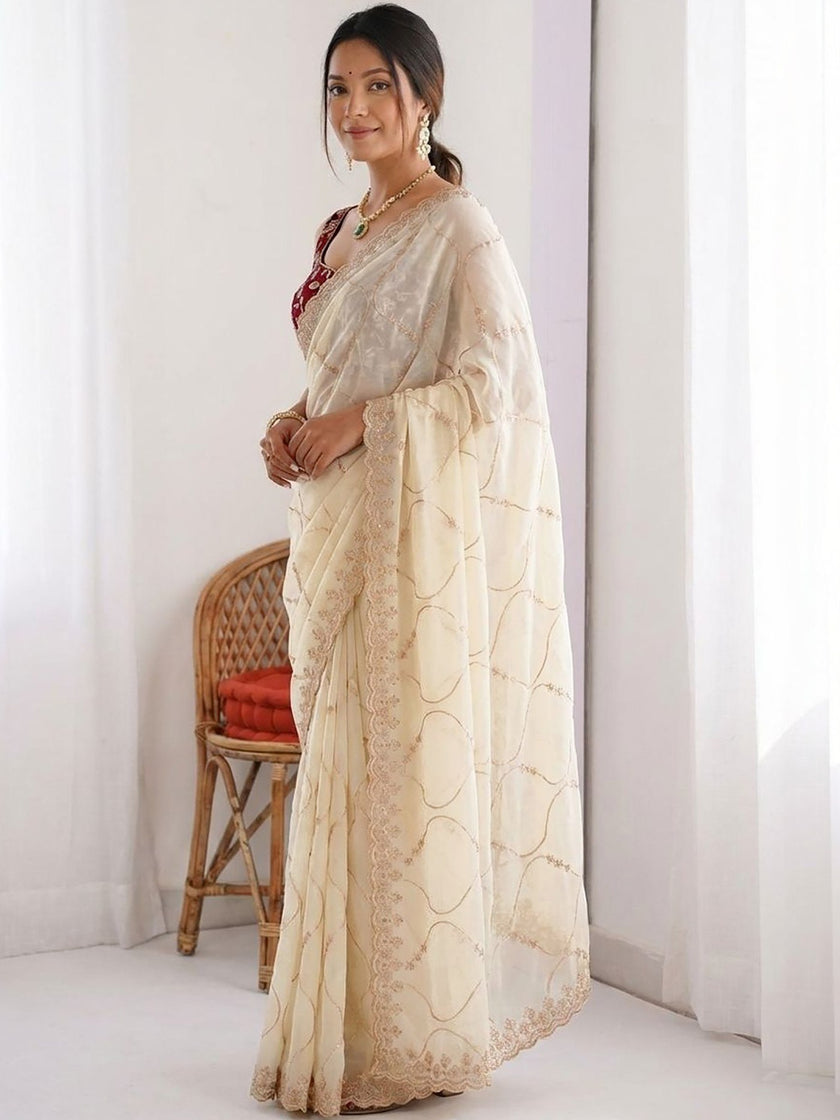 Premium Embroidery Border Saree for Women.