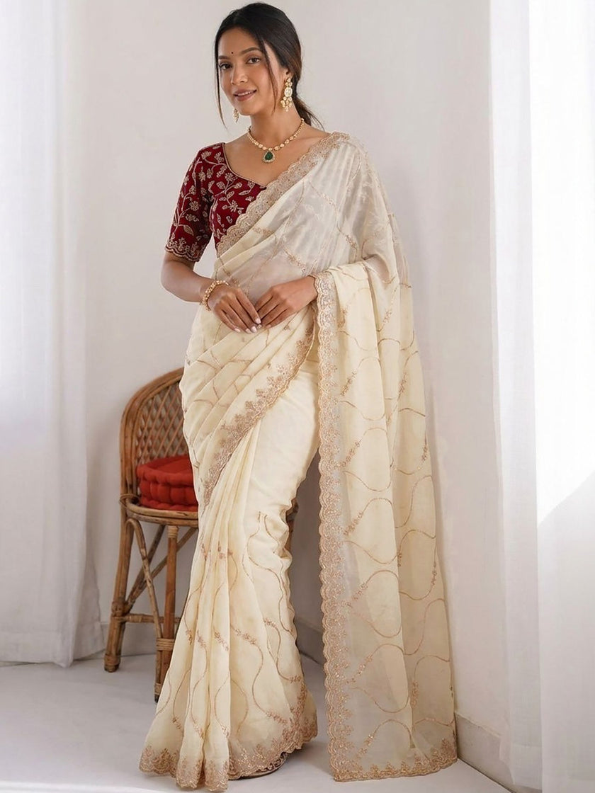 Premium Embroidery Border Saree for Women.